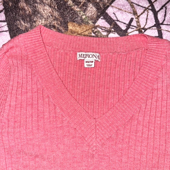 y2k style v neck coral knit sweater - Picture 2 of 5